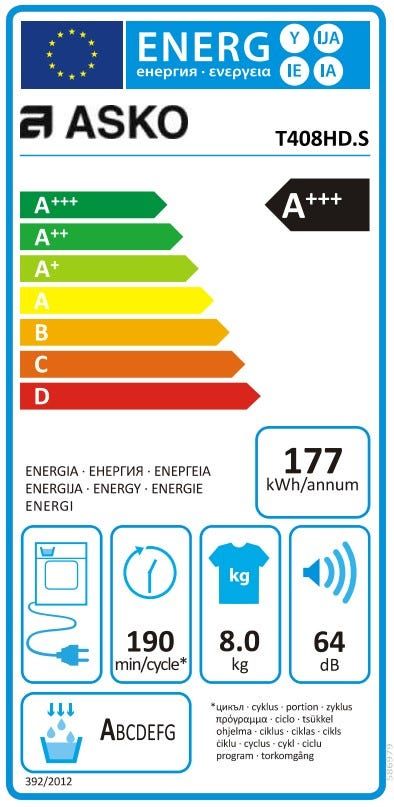 מייבש כביסה Heat Pump נירוסטה 8 קג ASKO דגם T408HD.S
