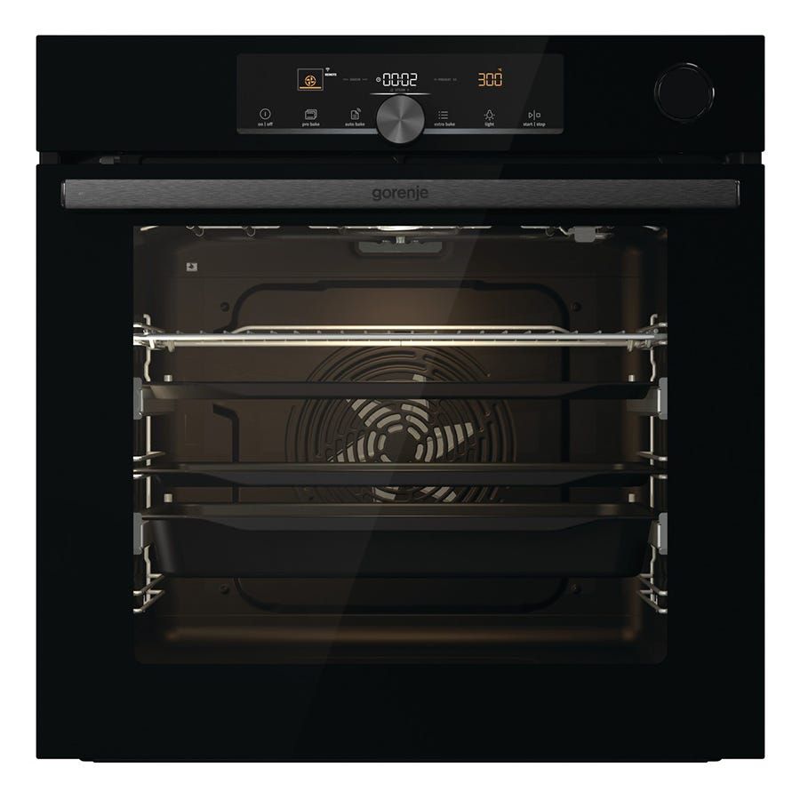 תנור בנוי פירולטי gorenje בגימור זכוכית שחורה דגם OPS84BG