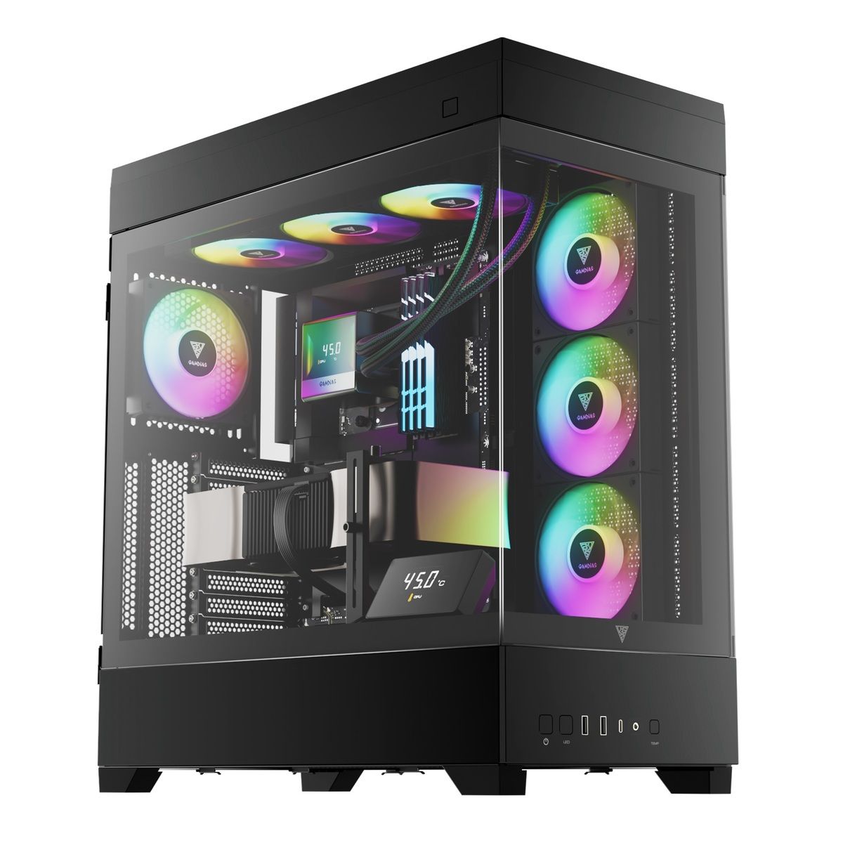 מארז מחשב GAMDIAS ATLAS P1 Mid-Tower ATX Micro-ATX Mini-ITX עם זכוכית מחוסמת 4x120mm ARGB מאווררים באחריות יבואן רשמי