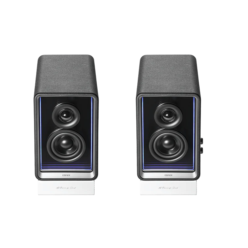 רמקולי מוניטור אקטיביים Edifier QR65 – הספק טווח גבוה 15W×2 וטווח נמוך 20W×2 – תגובת תדר 55Hz-40kHz – חיבורי Bluetooth, USB-A ו-RCA – כולל מטען GaN 65W – צבע שחור