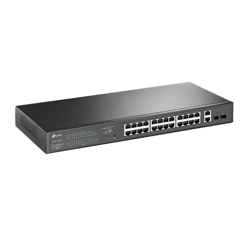 מתג רשת TP-Link 24 פורטים PoE+ Gigabit 26 יציאות 2 SFP 250W באחריות יבואן רשמי