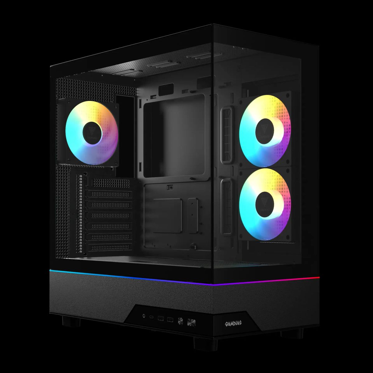 מארז מחשב גיימינג GAMDIAS ATLAS M5 – Mid Tower – זכוכית מחוסמת פנורמית – 3 מאווררי ARGB
