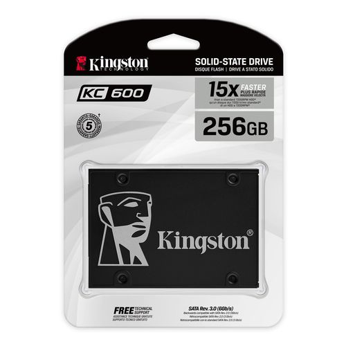 דיסק SSD פנימי Kingston KC600 בנפח 256GB, ממשק SATA III בגודל 2.5 אינץ', מהירות עד 550MB/s