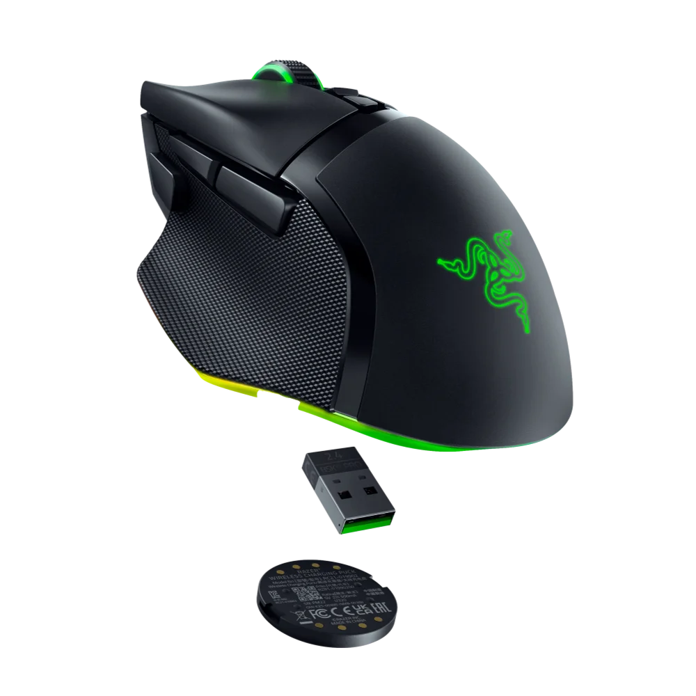 עכבר גיימינג אלחוטי Razer Basilisk V3 Pro 35K – חיישן Focus Pro 35K דור 2 – גלגלת HyperScroll ב-4 כיוונים – שלושה מצבי חיבור – 13 אזורי תאורה – צבע שחור