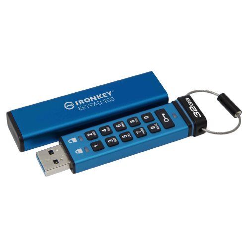 דיסק און קי מוצפן Kingston IronKey Keypad 200 בנפח 32GB עם מקלדת PIN, הצפנת AES-256 בתקן FIPS 140-3 Level 3