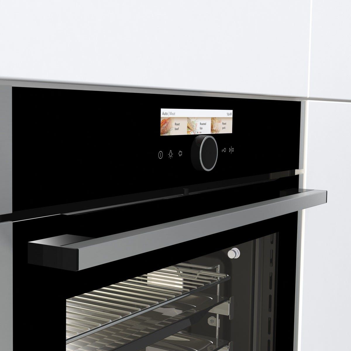 תנור בנוי  gorenje פירוליטי 60 סמ נירוסטה בשילוב זכוכית שחורה דגם BOP798S54X