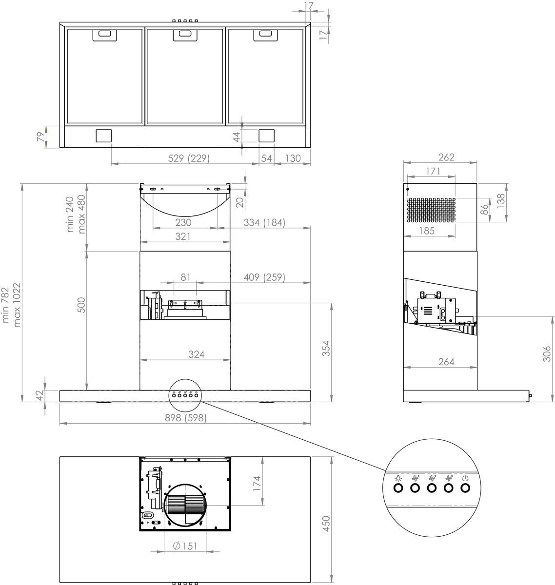קולט אדים צמוד קיר gorenje בגימור נירוסטה דגם WHT623E5X