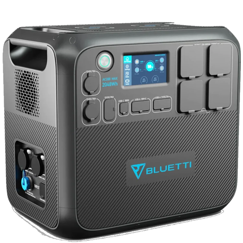 תחנת כוח ניידת BLUETTI AC200MAX – קיבולת 2048Wh – מהפך 2200W גל סינוס טהור – סוללת LiFePO4 – אחריות 24 חודשים