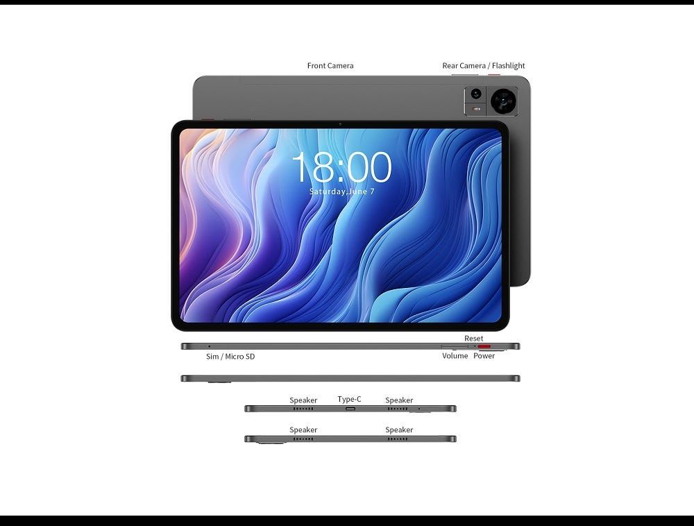 טאבלט 12  Teclast 8+256GB GB בצבע אפור דגם T60