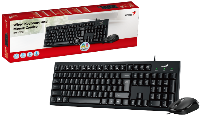 סט מקלדת ועכבר חוטי Genius KM-100SE USB שחור 3 כפתורים 1200DPI באחריות יבואן רשמי