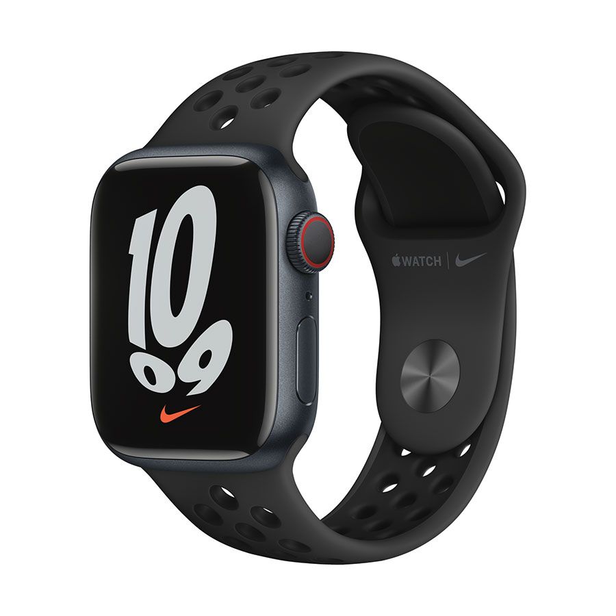 Apple Watch Nike Series 7 GPS + Cellular, 41mm Aluminium Case with Nike Sport Band - Regular - Midnight Aluminium Case with Anthracite Black Nike Sport Band - Regular
