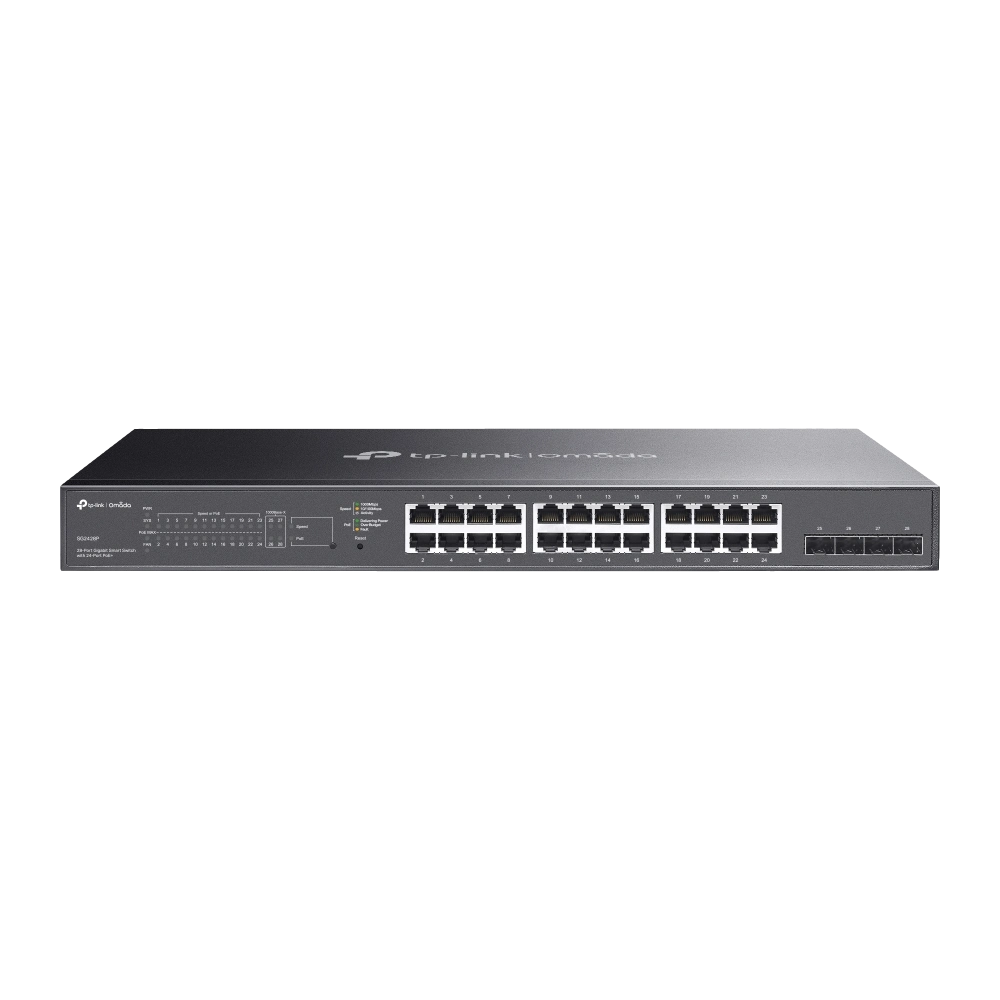 מתג רשת TP-Link 24 יציאות PoE+ עם 4 יציאות SFP, 250W, באחריות יבואן רשמי