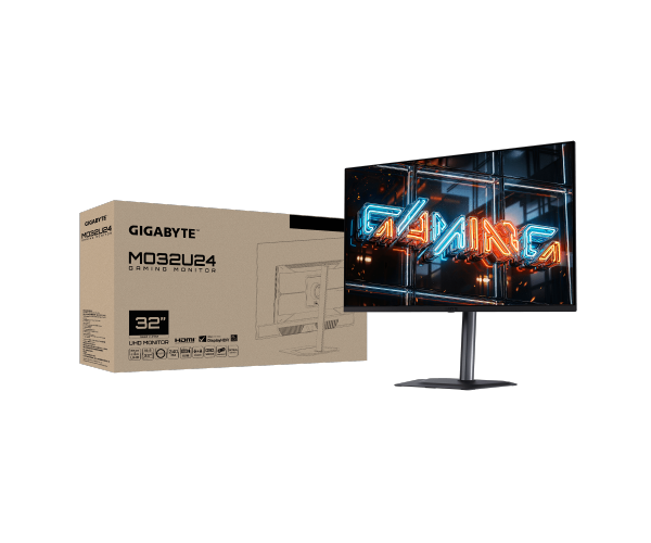 מסך גיימינג Gigabyte MO32U24 – רזולוציה 4K – פאנל QD-OLED – קצב רענון 240Hz – זמן תגובה 0.03ms