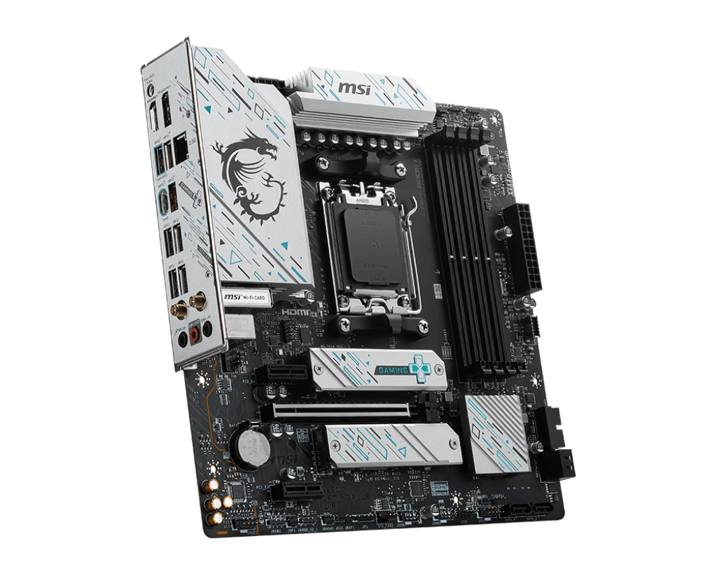 לוח אם MSI B650M GAMING PLUS WIFI – ערכת שבבים AMD B650 – תושבת AM5 – זיכרון DDR5 עד 256GB ב-4 חריצים – Wi-Fi 6E – 2 חריצי M.2 – 4 יציאות SATA III