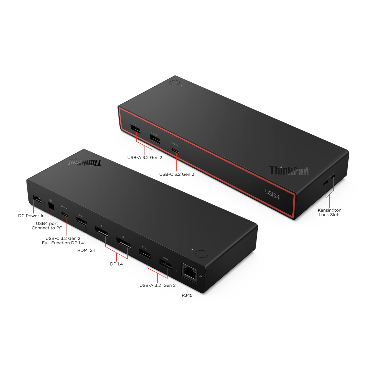 תחנת עגינה Lenovo ThinkPad USB4 Dock – עד 4 מסכים 4K@60Hz – הזנת חשמל עד 135W – חיבור Gigabit Ethernet – צבע שחור