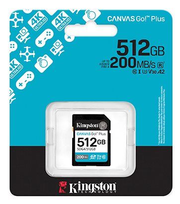 כרטיס זיכרון Kingston Canvas Go Plus Gen4 SDXC בנפח 512GB במהירות 200MB/s (C10 UHS-I U3 V30)