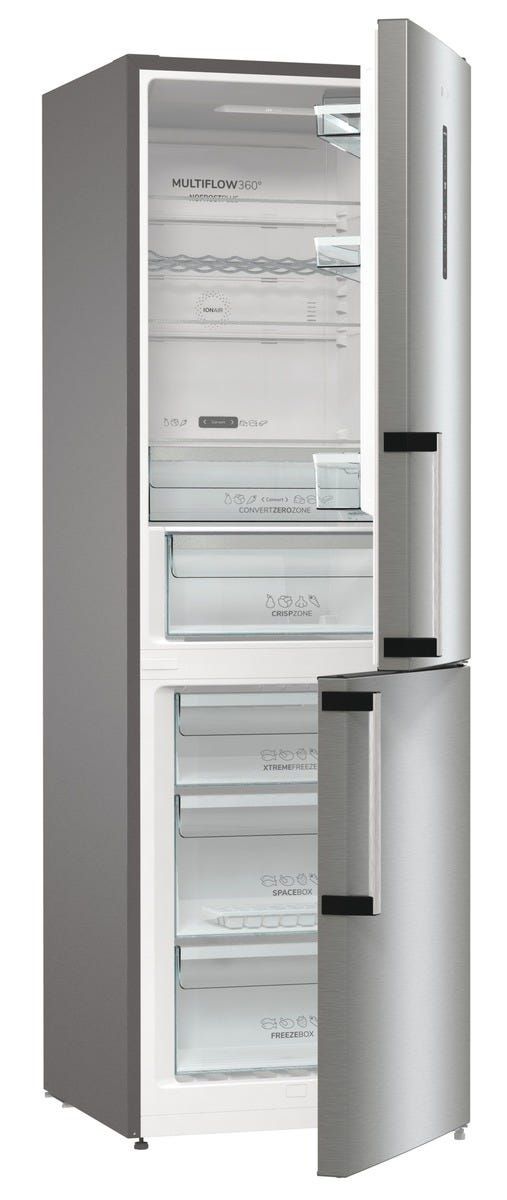 מקרר 2 דלתות gorenje  מקפיא תחתון 329 ליטר בצבע נירוסטה דגם NRC6193SXL5