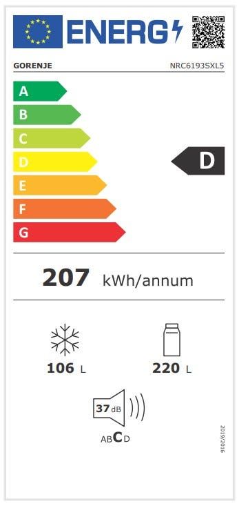 מקרר 2 דלתות gorenje  מקפיא תחתון 329 ליטר בצבע נירוסטה דגם NRC6193SXL5