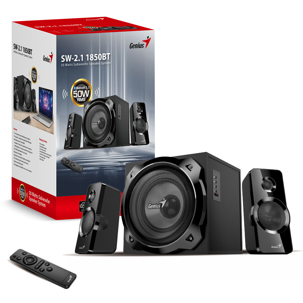 רמקולים Genius SW-2.1 1850BT Bluetooth 25W סאבוופר עץ AUX באחריות יבואן רשמי