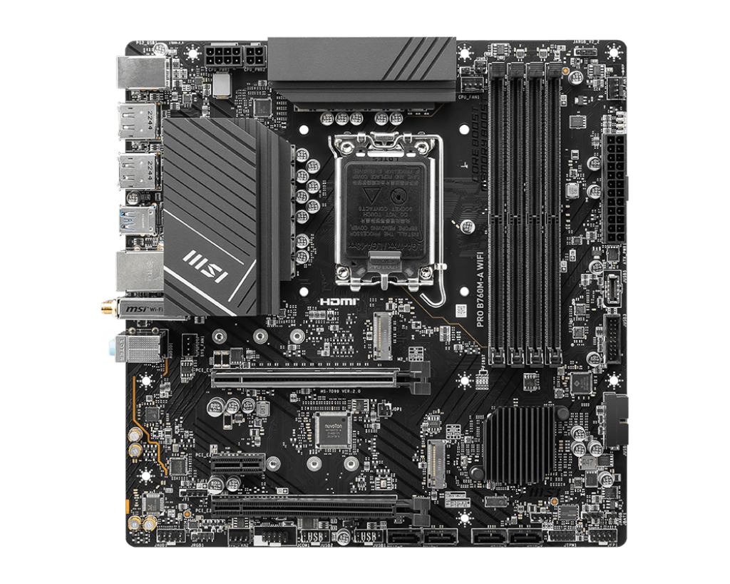 לוח אם MSI PRO B760M-A WIFI DDR5 12/13 דור Intel LGA1700 זיכרון 192GB 2 חריצי PCIe WiFi 6E באחריות יבואן רשמי