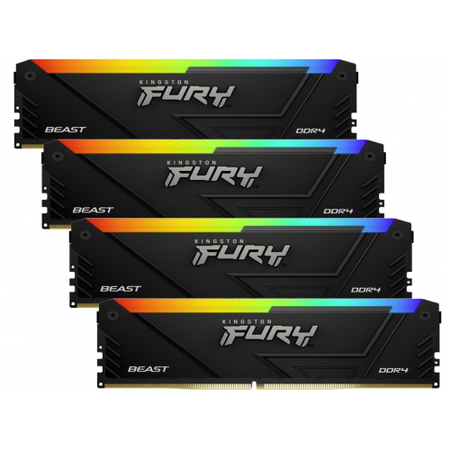 זיכרון Kingston FURY Beast RGB 64GB (Kit 4x16GB) DDR4 3200MHz CL16 DIMM למחשב נייח