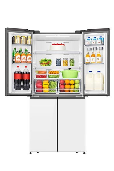 מקרר 4 דלתות הפוך HISENSE בנפח 483 ליטר דגם RQ581WG זכוכית לבנה