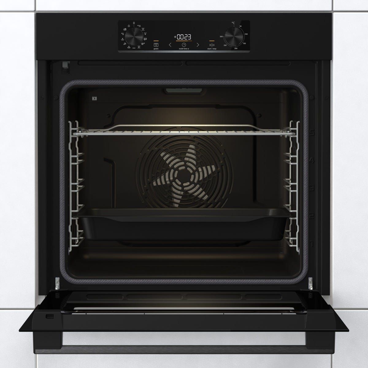 תנור בנוי gorenje בגימור נירוסטה שחורה דגם BPS6737E02B