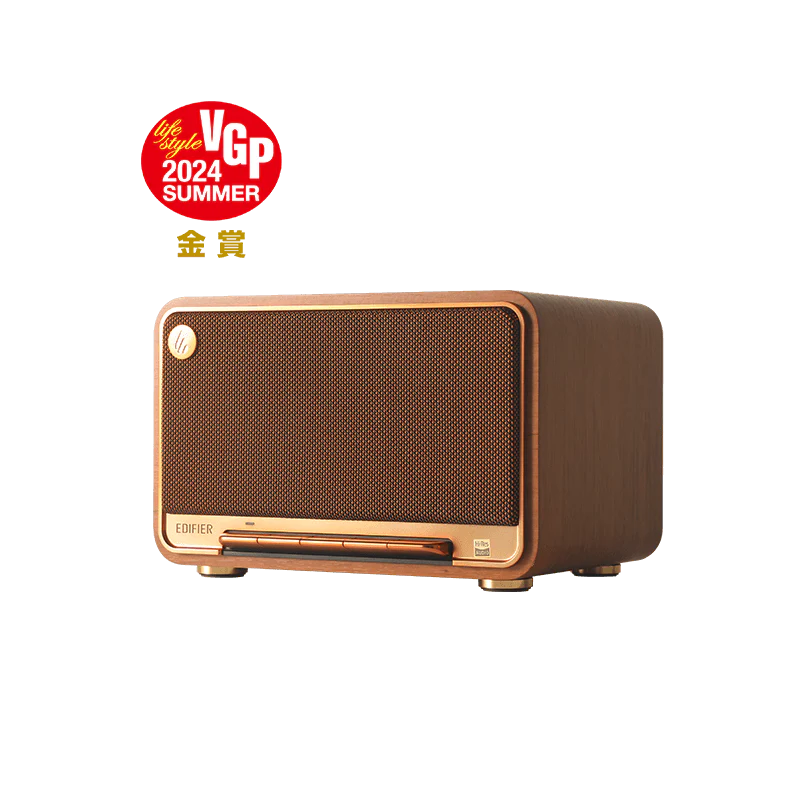רמקול שולחני אלחוטי Edifier D32 – הספק טווח גבוה 15W×2 וטווח נמוך 30W – תגובת תדר 52Hz-40kHz – Bluetooth 5.3 ו-Wi-Fi AirPlay – חיבורי USB-C ו-AUX – צבע חום