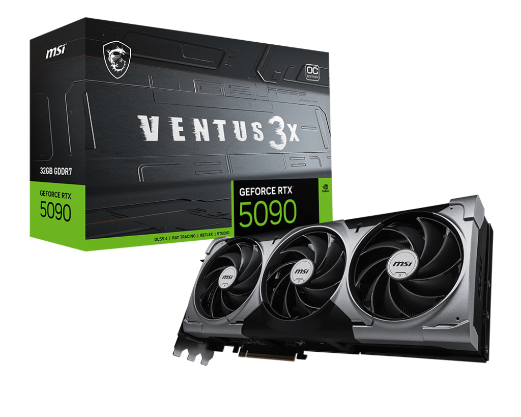 כרטיס מסך MSI GeForce RTX 5090 VENTUS 3X OC – זכרון 32GB GDDR7 – ממשק זיכרון 512bit – 21760 ליבות – 3 מאווררים