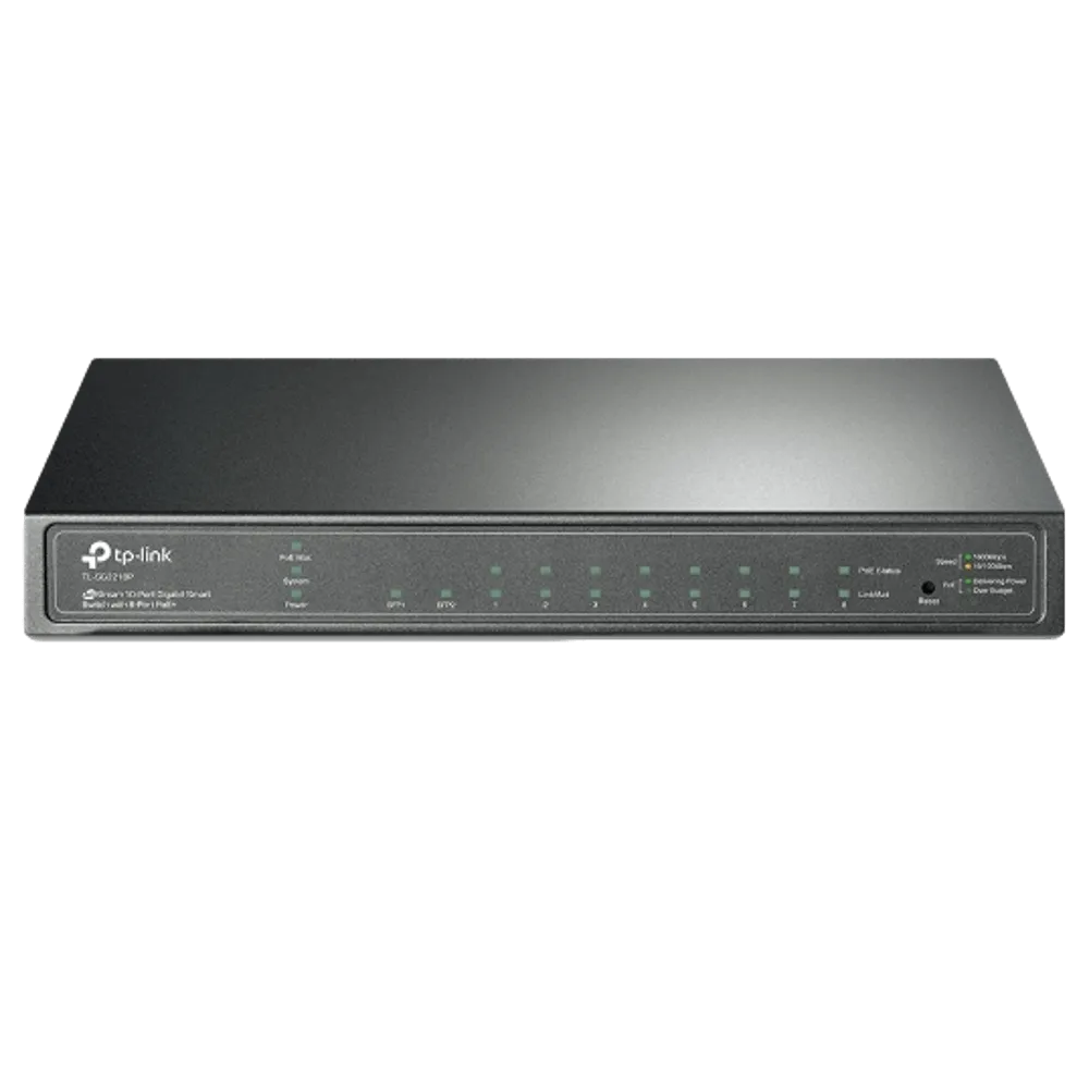 מתג רשת TP-LINK 8 פורטים GIGA POE+ 58W 10/100/1000Mbps 2 יציאות SFP באחריות יבואן רשמי 3 שנים
