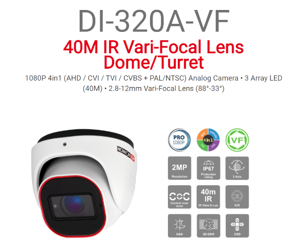 מצלמת כיפה Provision AHD DI-320A-VF 2MP Vari-Focal 40M IR