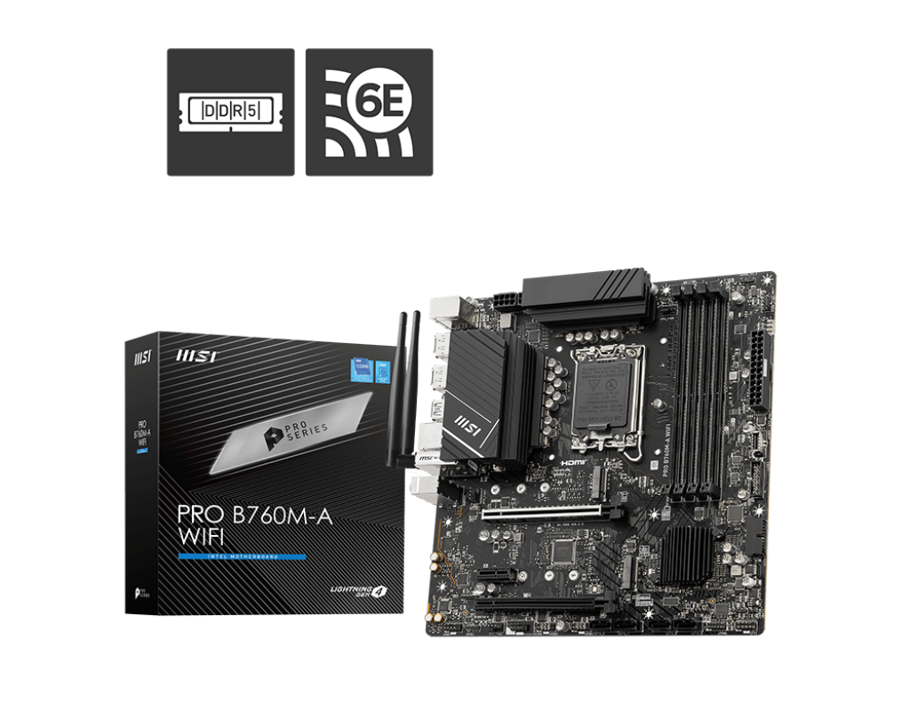 לוח אם MSI PRO B760M-A WIFI DDR5 12/13 דור Intel LGA1700 זיכרון 192GB 2 חריצי PCIe WiFi 6E באחריות יבואן רשמי