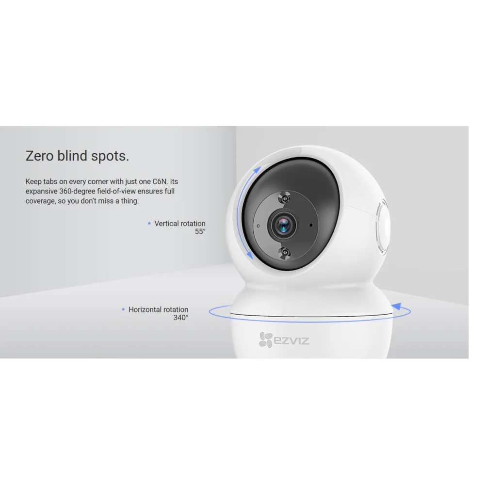 מצלמת רשת פנימית מתנייעת EZVIZ C6N – רזולוציית Full HD 1080P – חיישן 2MP – סיבוב 360° – ראיית לילה עד 10 מטר