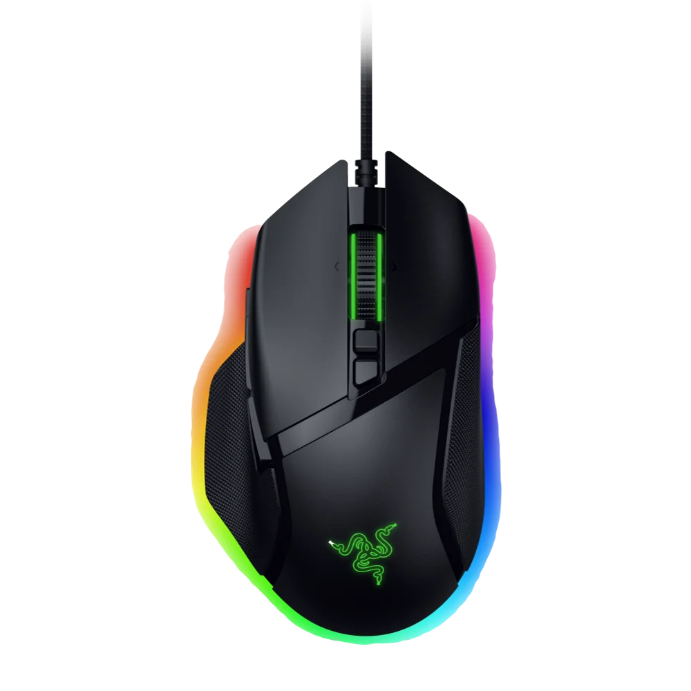 עכבר גיימינג Razer Basilisk V3 35K – חיישן Focus Pro עד 35,000 DPI – גלגלת HyperScroll – 11 כפתורים לתכנות – 11 אזורי תאורת Chroma RGB – כבל Speedflex