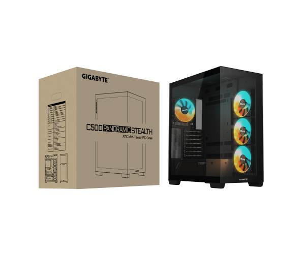 מארז GIGABYTE C500 PANORAMIC STEALTH Mid-Tower4X120mm ARGB Fans