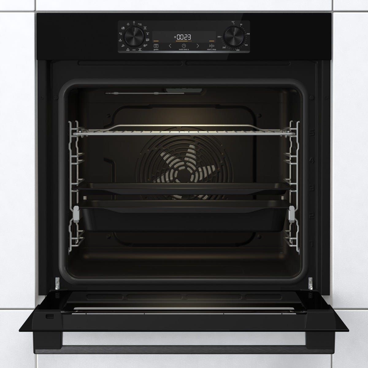 תנור בנוי gorenje בגימור נירוסטה שחורה דגם BOS6737E06B