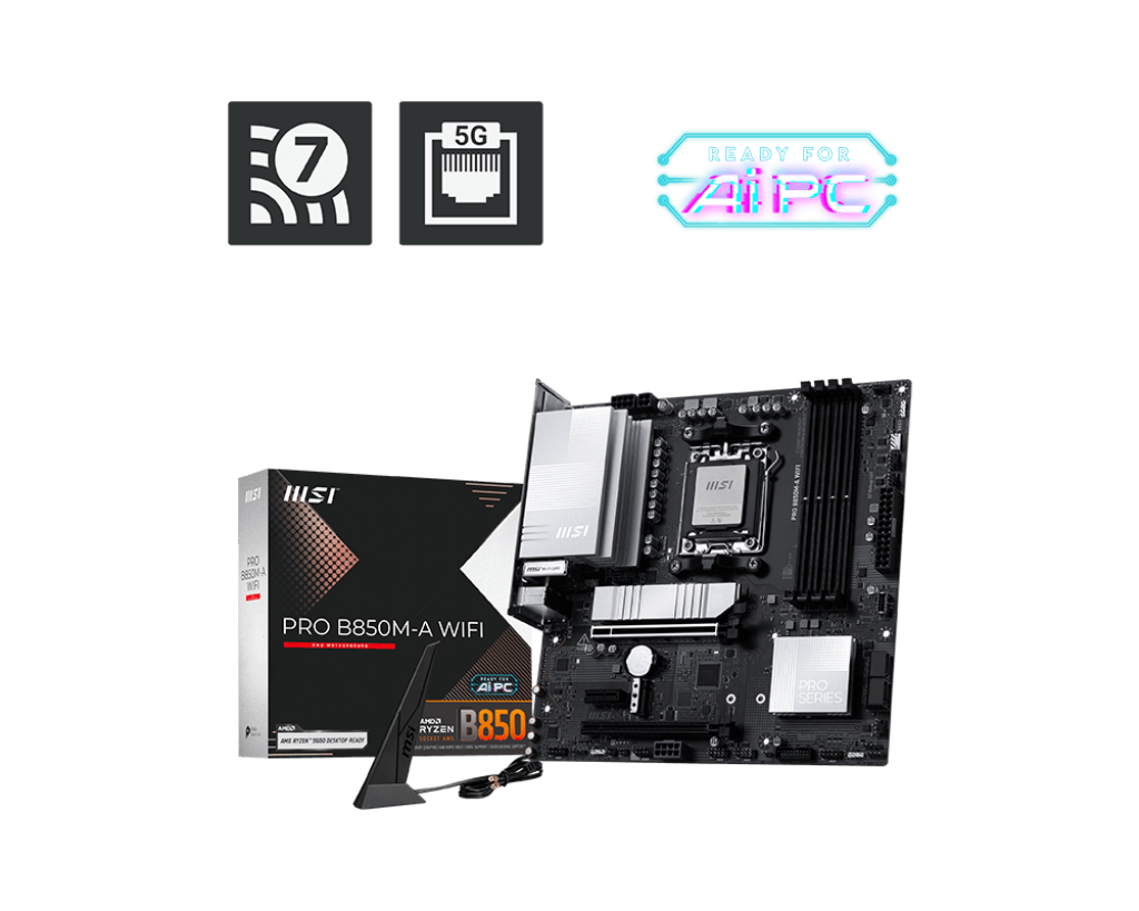 לוח אם MSI PRO B850M-A WIFI AM5 DDR5 WiFi 7 Bluetooth 5.4 באחריות יבואן רשמי