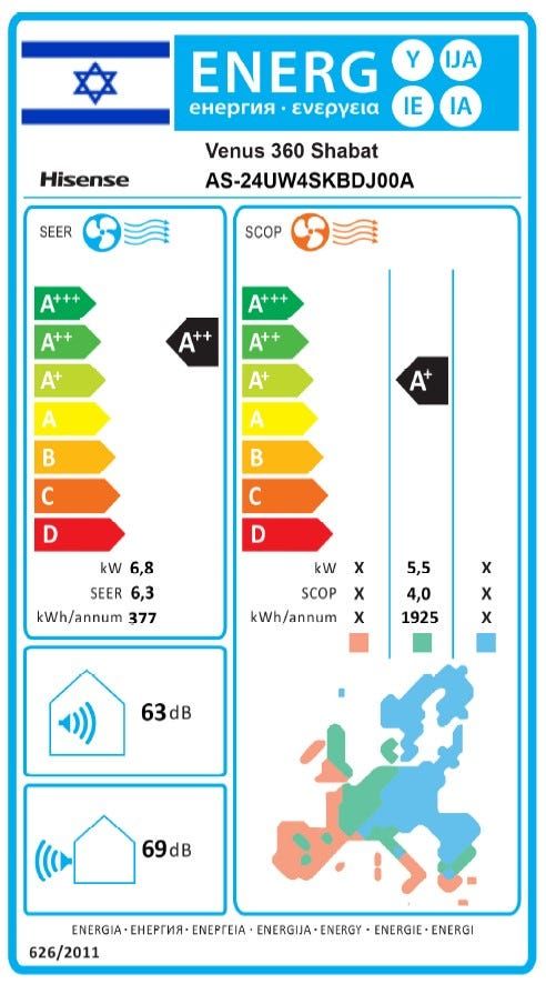 מזגן עילי Hisense Inverter Venus 360 Shabat