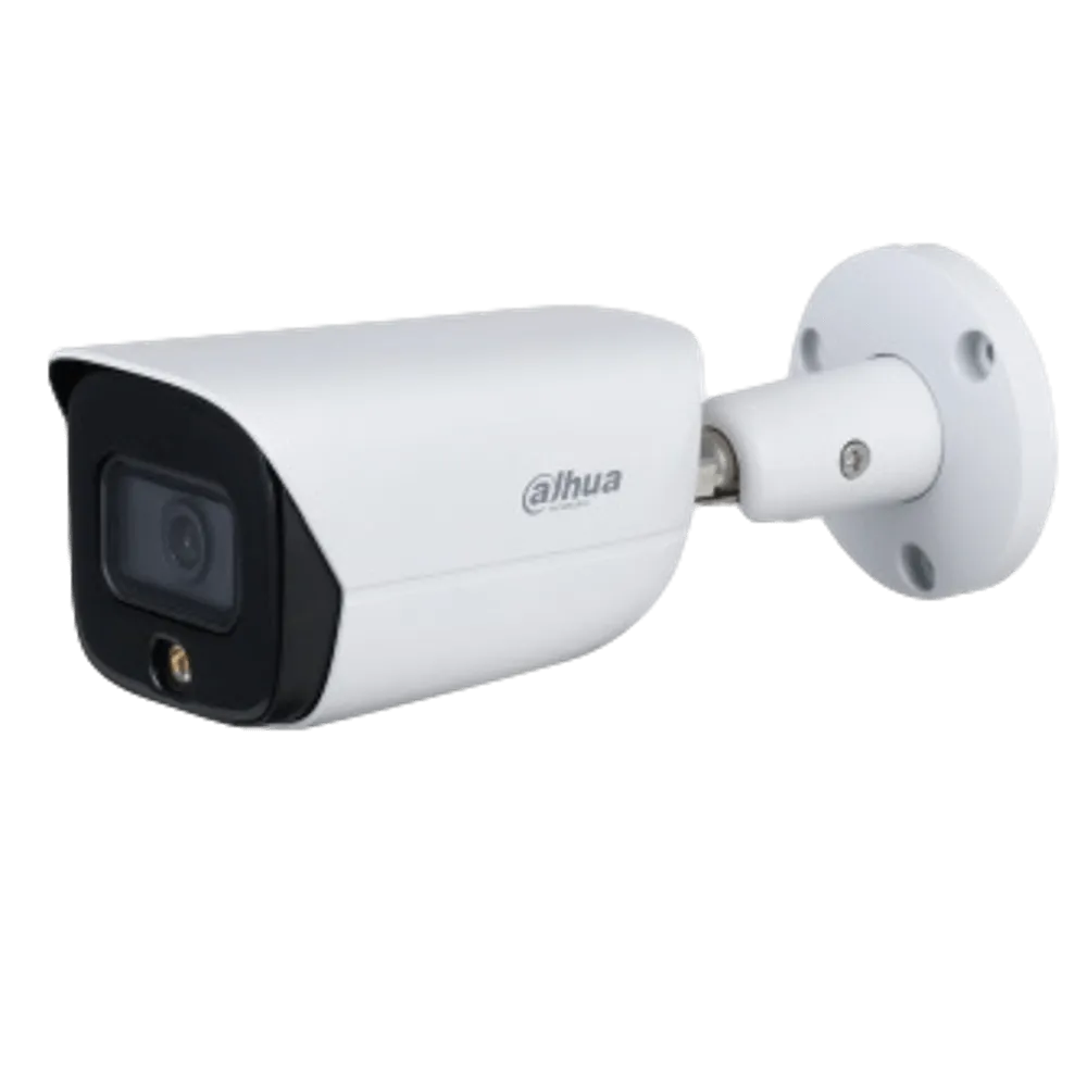 מצלמת אבטחה צינור Dahua IPC-HFW3249EP-AS-LED – רזולוציה 2MP – עדשה 3.6 מ"מ – צבע מלא בלילה – מיקרופון מובנה – פנס לבן עד 30 מטר – PoE – IP67