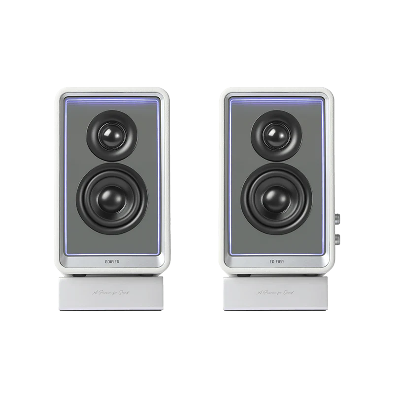 רמקולי מוניטור אקטיביים Edifier QR65 – הספק טווח גבוה 15W×2 וטווח נמוך 20W×2 – תגובת תדר 55Hz-40kHz – חיבורי Bluetooth, USB-A ו-RCA – כולל מטען GaN 65W – צבע לבן