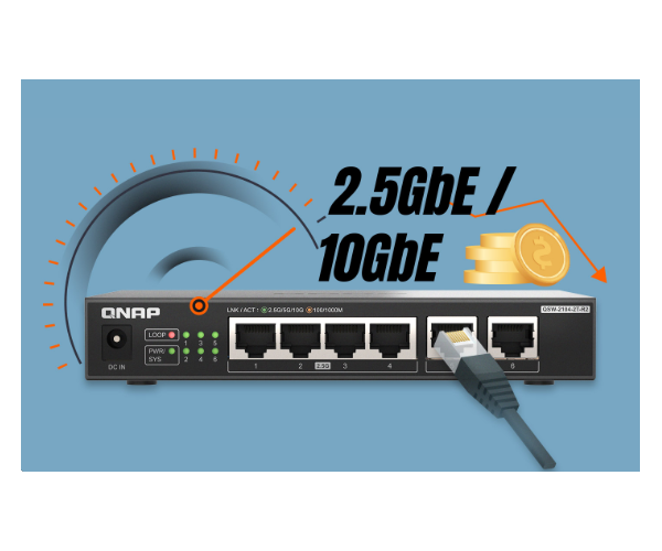 מתג לא מנוהל 2x10GbE + QNAP QSW-2104-2T-R2 4x2.5GbE