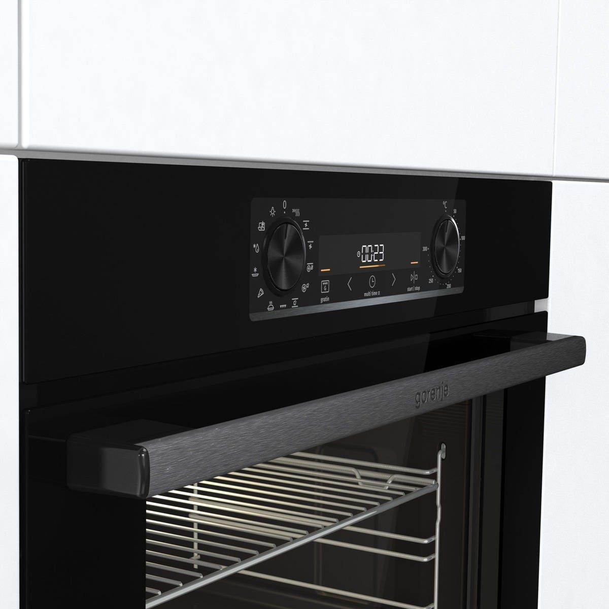 תנור בנוי gorenje בגימור נירוסטה שחורה דגם BOS6737E06B