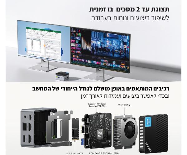 מחשב מיני GMKtec GMK-G5 – Intel N97 – זיכרון 12GB DDR4 – אחסון 512GB NVMe – Windows 11 Pro