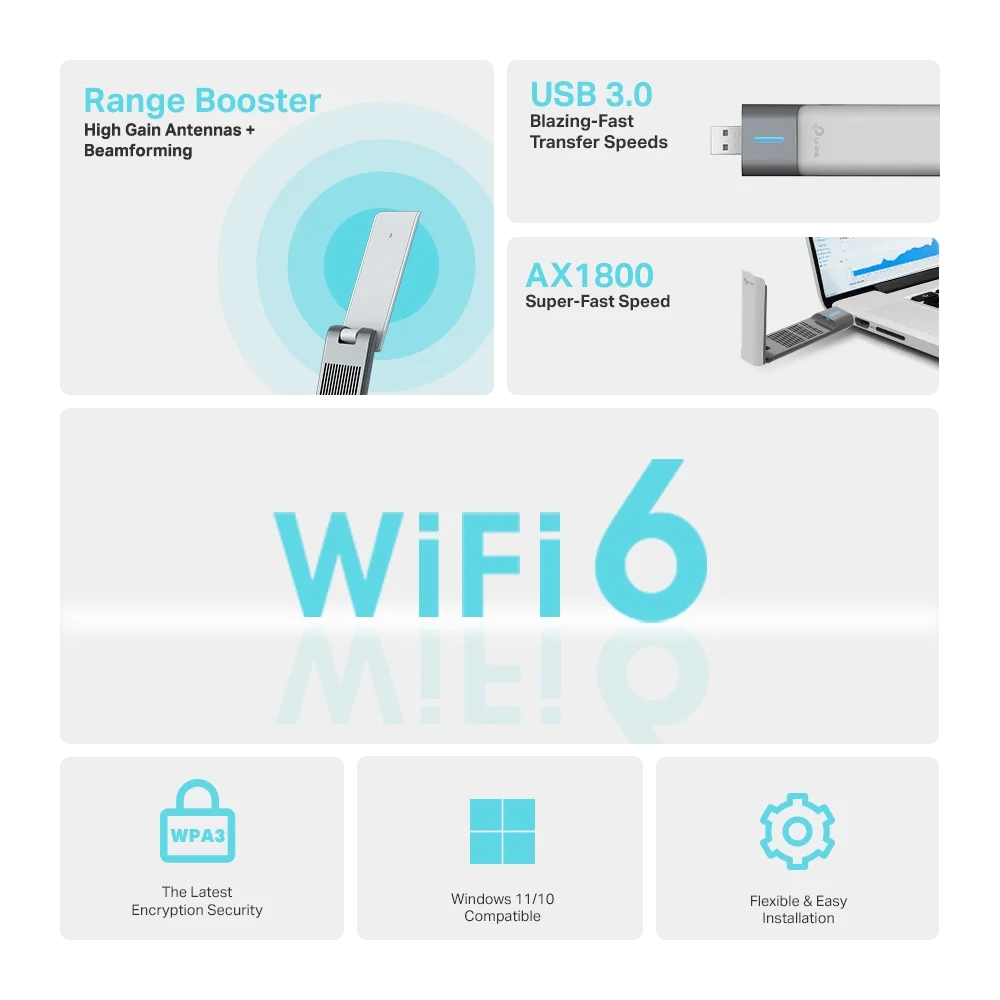 מתאם רשת אלחוטי TP-Link Archer TX20UH – Wi-Fi 6 AX1800 – חיבור USB 3.0 – 2 אנטנות High-Gain – אבטחת WPA3