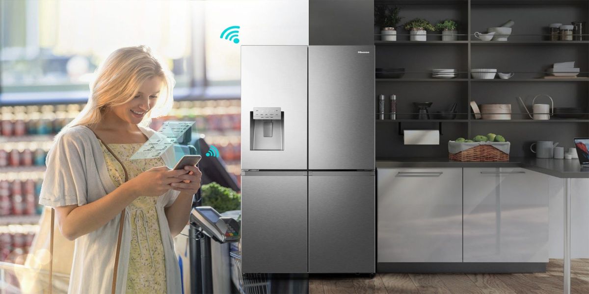 מקרר Hisense ארבע דלתות עם בר חיצוני בנפח 584 ליטר נטו דגם RQ760N4SASE בצבע נירוסטה