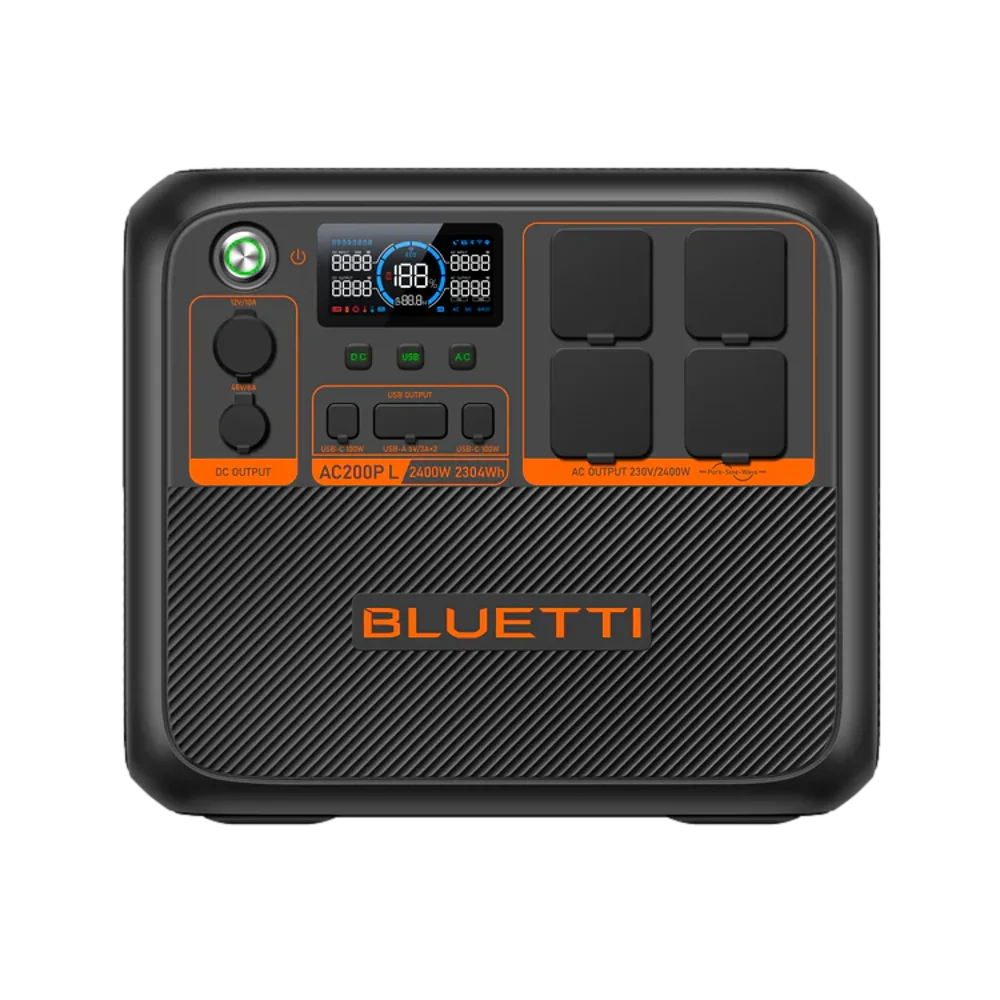 תחנת כוח ניידת BLUETTI AC200PL – קיבולת 2304Wh – הספק 2400W – הרחבה עד 8kWh – טעינה ל-80% תוך שעה