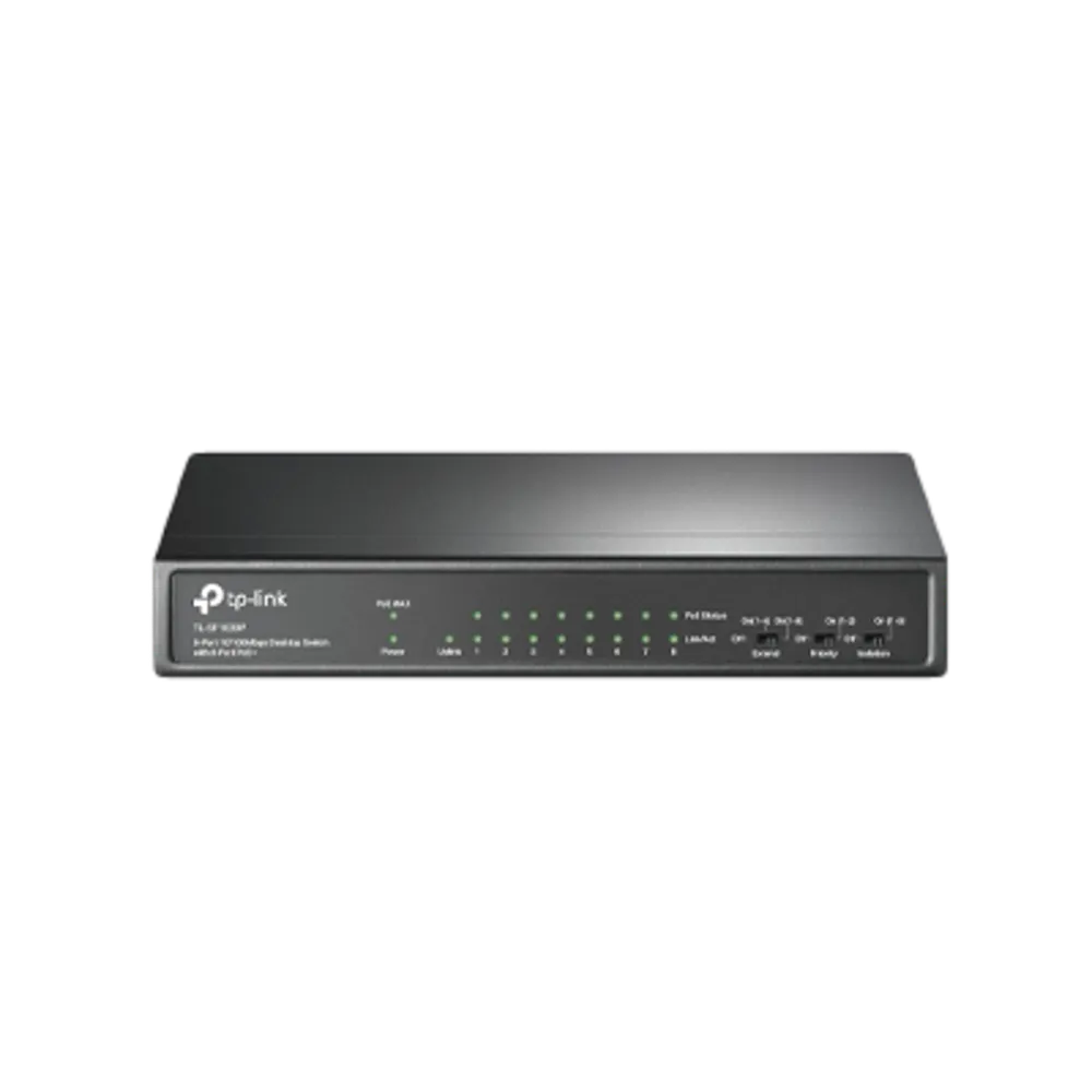 מתג רשת TP-Link 8 יציאות POE+ 65W עם 8 יציאות PoE מהיר ויעיל באחריות יבואן רשמי 3 שנים