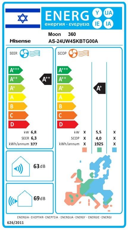 מזגן עילי Hisense Inverter Moon 360