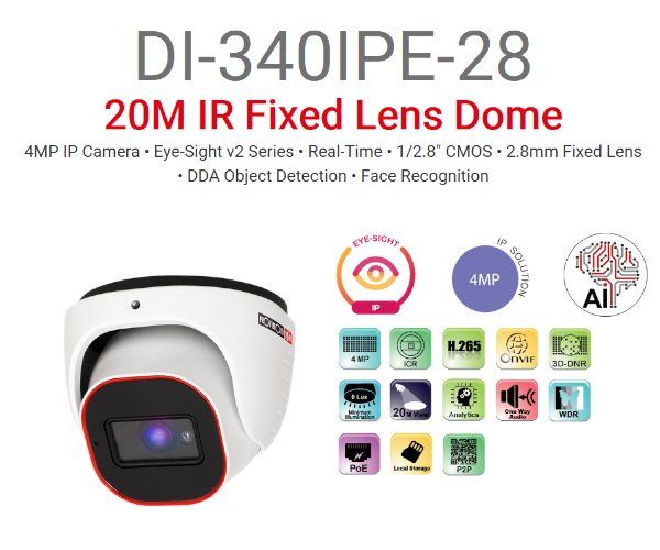 מצלמת כיפה Provision IP 4MP DOME DI-340IPE-28 POE
