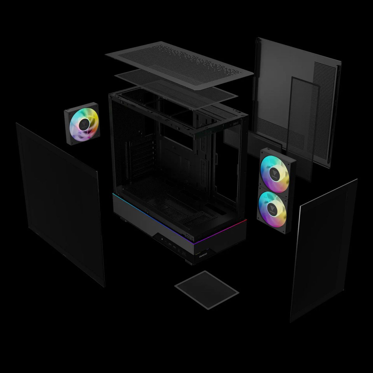 מארז מחשב גיימינג GAMDIAS ATLAS M5 – Mid Tower – זכוכית מחוסמת פנורמית – 3 מאווררי ARGB